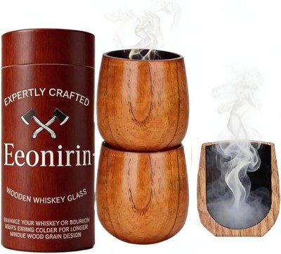 2 Pack Charred Wooden Whiskey Glasses, Old Fashioned Bourbon Gifts for Men, Dad