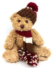 Douglas Germany Ad Promo Teddy Bear 2005 Gold Plush with Knit Toque Scarf 23cm
