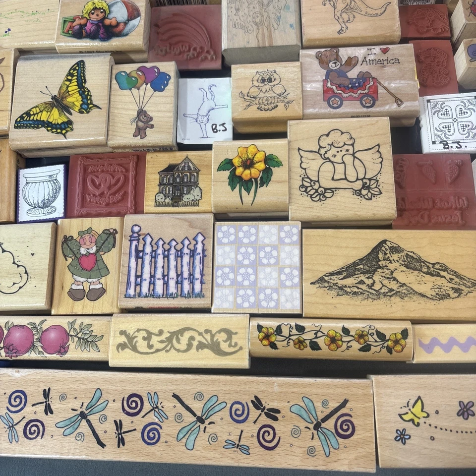 Lote de 140 estampillas de goma en bloque de madera/espuma Foto 3 de 4