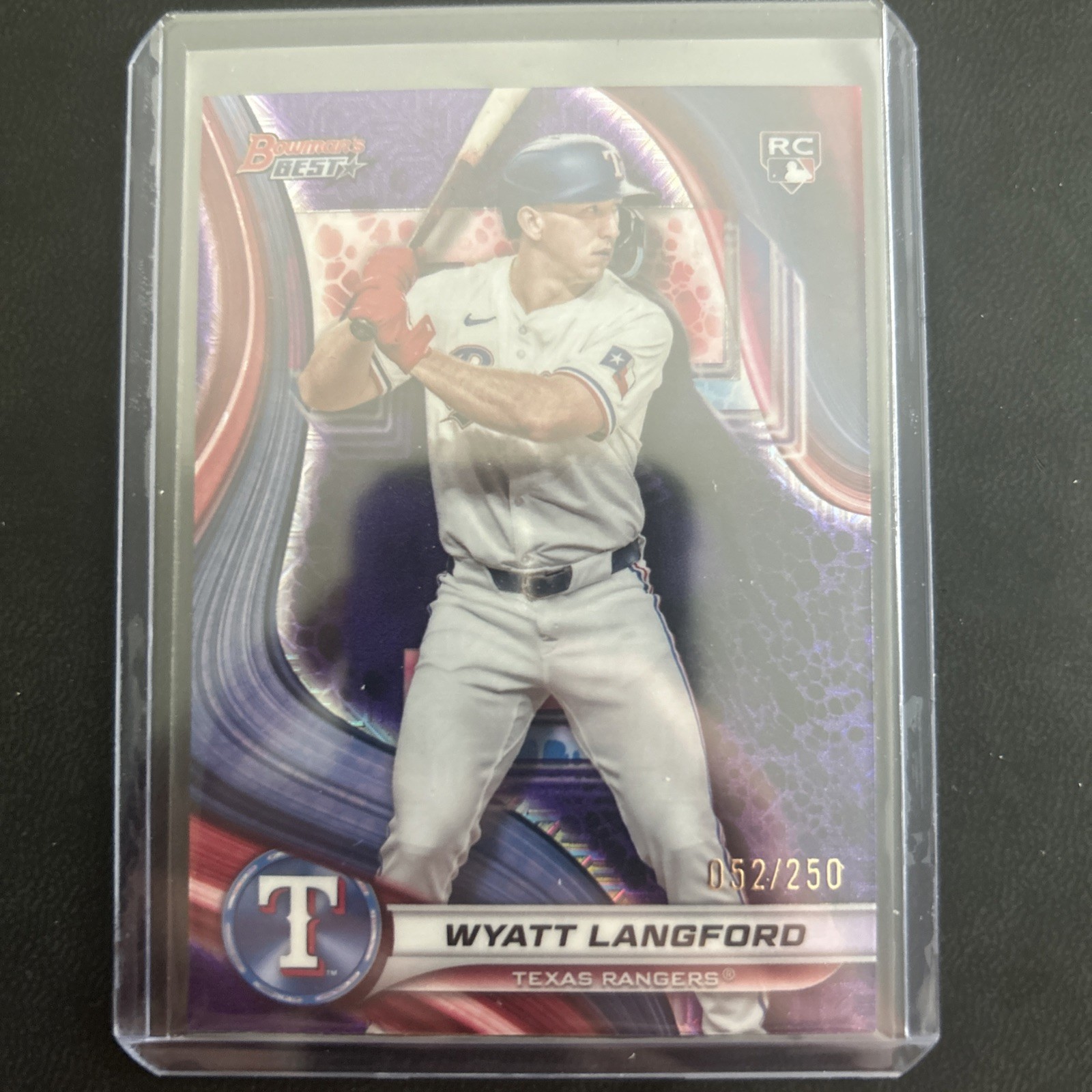 Wyatt Langford 052 /250 RC - 2024 Bowman's Best Purple Mojo Refractors Rookie SP