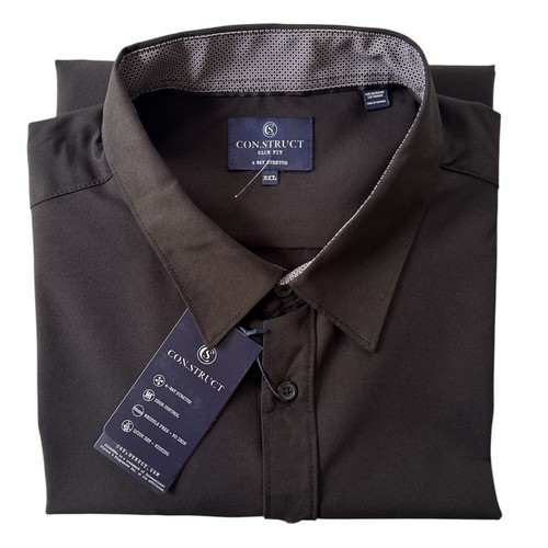 CON.STRUCT Slim Fit 4-Way Stretch Wrinkle-Free Dress Shirt 3XL Black | New $69