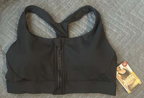Avia Black Zip Front Sports Bra w/ Removable Cups Women's Sz M 8-10