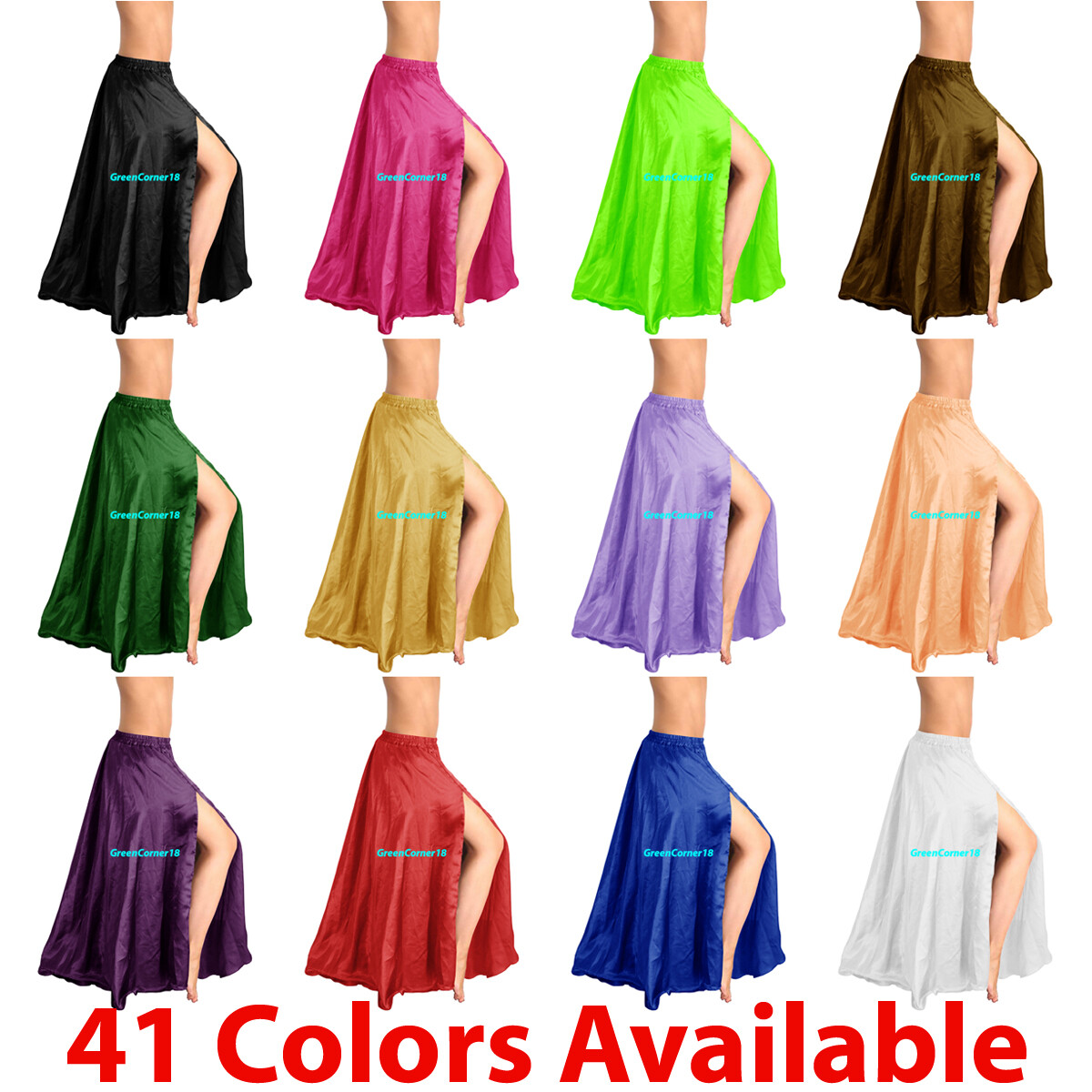 Satin Side Slit Maxi Skirts Women Girl Retro Dress Half Circle Belly  Dance IN