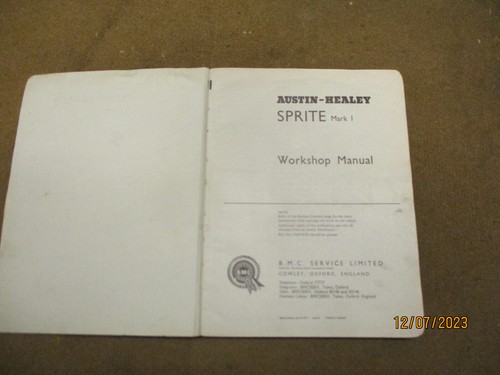 Austin Healey Frogeye Sprite BMC workshop manual , issue 6 - Picture 2 of 4