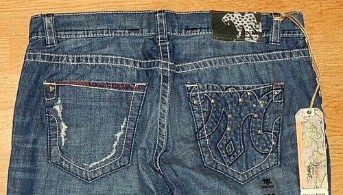 OMSK STRAIGHT BLUE DENIM STUDS JEANS sz 