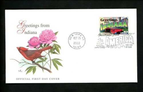 US FDC 2002 Greetings America #3709 Indiana IN Fleetwood Large Letter Postcard - Picture 1 of 2