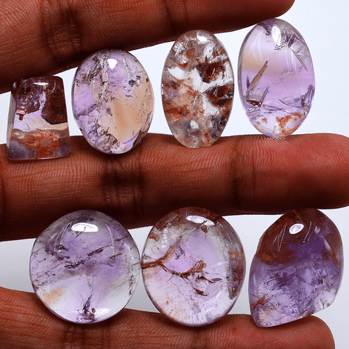 Raro Lote de 7 Piezas Piedras Preciosas Cabujón Cuarzo Amatista Natural con Matriz 17mm-25mm - Imagen 5 de 12
