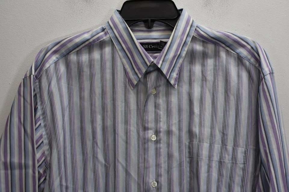 Camisa de vestir St Croix para hombre línea de cabello a rayas manga larga de algodón con botones L Foto 3 de 4