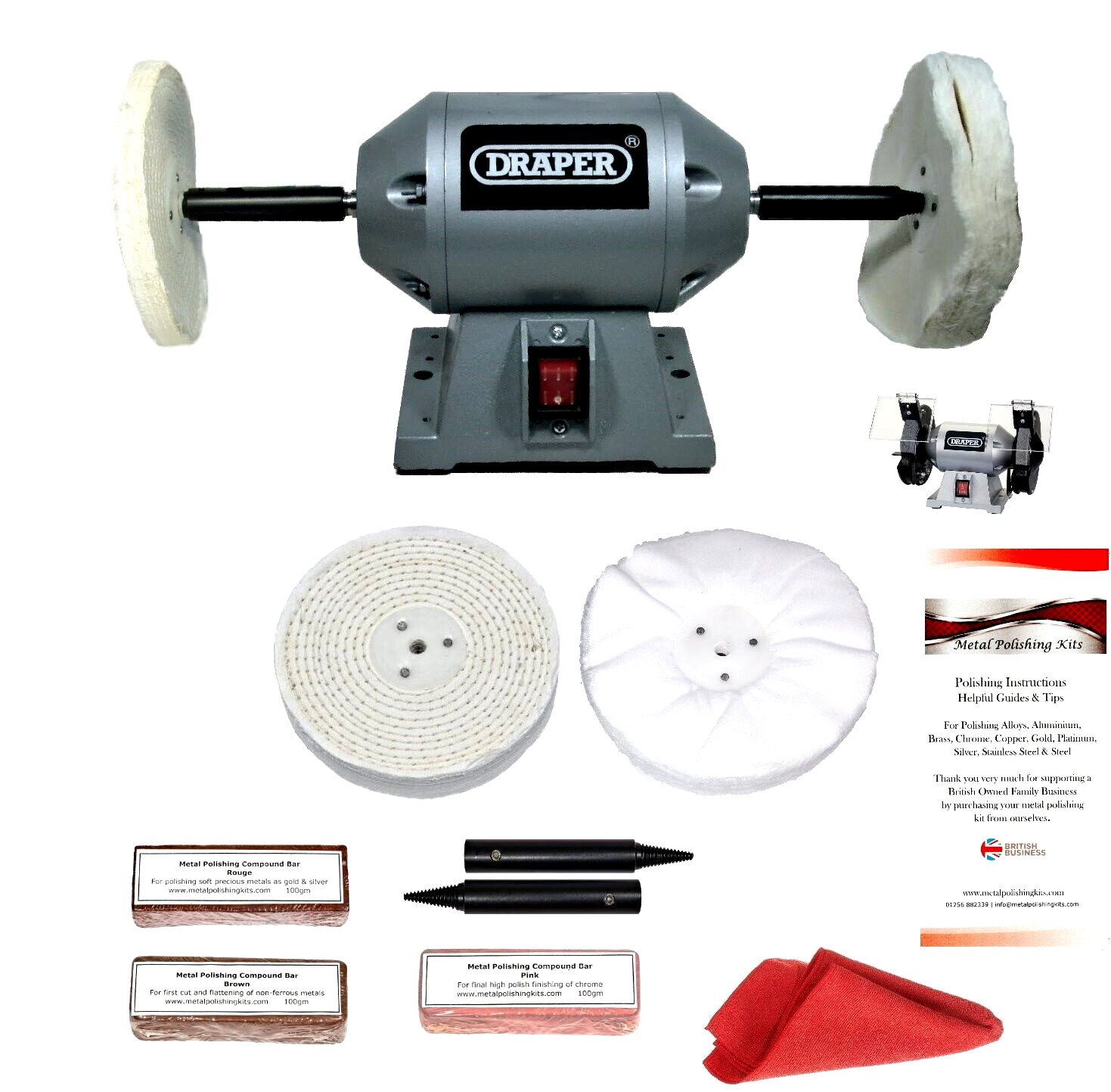 Draper Jewellery Polishing Machine Bench Grinder 6"" 250W & 6""  Polishing Kit