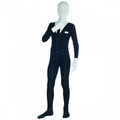 Kids Slenderman Morphsuit Boys Girls Scary Halloween Costume Zentai Bodysuit, M