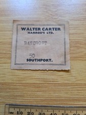 Harrods Ltd WALTER CARTER Furniture Label ORIGINAL  Bancroft  southport