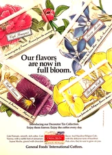 GENERAL FOODS INTERNATIONAL COFFEES—FLORAL DECORATOR TINS—1991 MAGAZINE PRINT AD