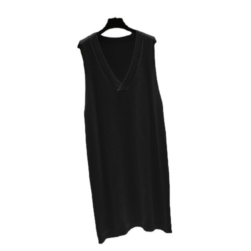 Damen Strick Weste Solide Tank Tops Ripp Saum Midikleid V-Ausschnitt Locker Freizeit - Bild 20 von 22