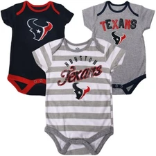 Houston Texans 3pc Creeper Bodysuit Set Infant Baby 3pt "Field Goal" Stripes