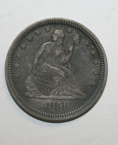 1858  SEATED LIBERTY QUARTER  J150