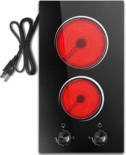 2 Burner Electric Stove,  12 Inch Electric Cooktop with Knob Control, Countertop