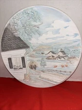 Vintage 1980 Byron Molds Hand Painted 3D Wall Plate Farm Summer Horses Hay