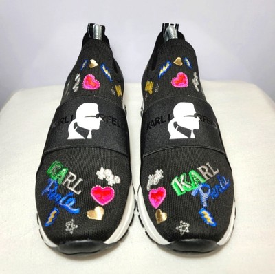 karl lagerfeld Womens Size 9.5 Mattia Logo Paris Slip on Black Multi Colored...
