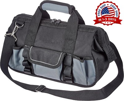 Bolsa Para Herramientas De Boca Ancha De 12 Pulgadas Con Correa (Negro Y Gris)