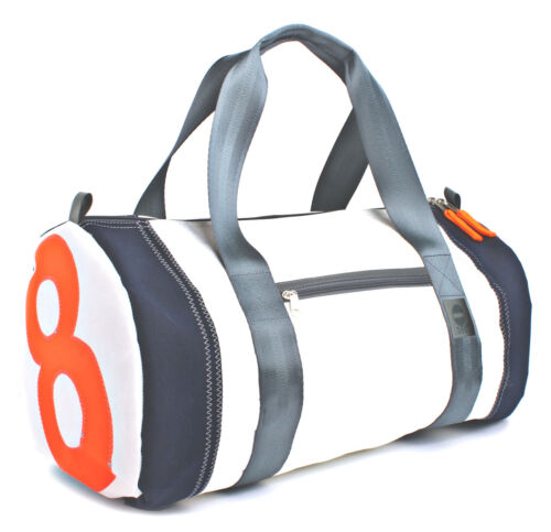 Reisetasche recyceltes Segeltuch Pirat Weiß Zahl Orange Gurte Grau von 360 Grad - Bild 1 von 2