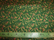PIECE OF CHRISTMAS FABRIC WITH HOLLY LEAVES BERRIES, 1 YD. 42 " WIDE