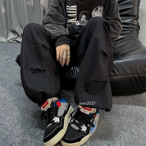 Mens Loose Wide Legs Overalls Casual Trousers Streets Baggy Cargo Pants Hip Hop - Bild 10 von 26