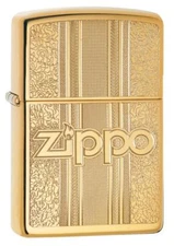Zippo Windproof Brass Lighter With Ornate Pattern & Zippo Logo, 29677 New In Box