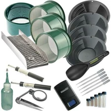 25pc Gold Panning Kit 14" 12" 10" 8" Black Gold Pans Mini Sluice Box & More