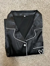 Heart Embroidery Contrast Binding Satin PJ Set / Pajama Set 2XL  Short-new