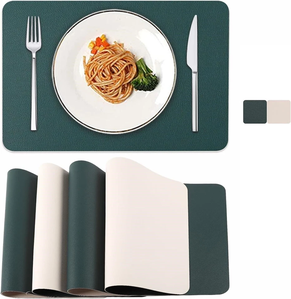 Juego de 4 manteles individuales de cuero de doble cara alfombrilla de mesa de comedor cocina resistente al calor Foto 2 de 4