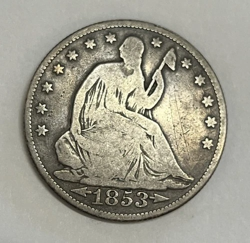 1853-O Arrows & Rays Silver Seated Liberty Half Dollar Very Good Condition