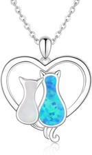 SUPAC Turquoise Cat Heart Necklace - Silver, 2 Cats
