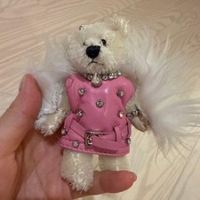 PRADA Bear Charm Key Ring Pink Leather Dress with Jewels Robot
