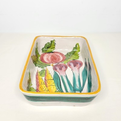Italian Handmade Hand Painted Ceramic Rectangular Serving Baking Dish Vegetables