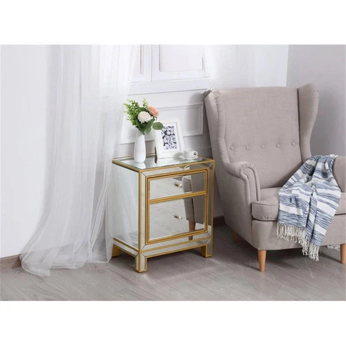 Elegant Decor Reflexion 1-Door Solid Wood and MDF Nightstand in Gold - Picture 8 of 8