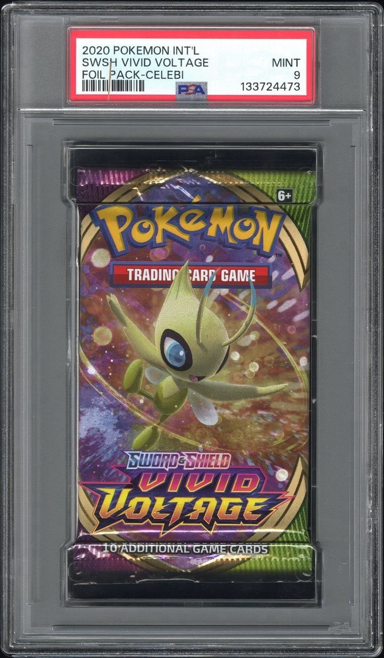2020 Pokemon Int’l Vivid Voltage Celebi PSA 9 Foil Booster Pack MINT! Free Ship!