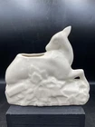 McCoy Pottery White Miniature Backwards Facing Deer Fawn Flower Holder Planter