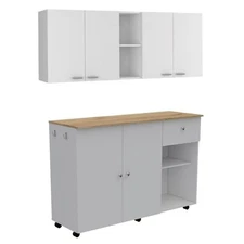 Home Square 2-Piece Set with Two Door Kitchen Cart & 150 Wall Cabinet