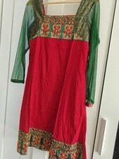Indian Tunic Kurti Red & Green Festive Asian Dress Small