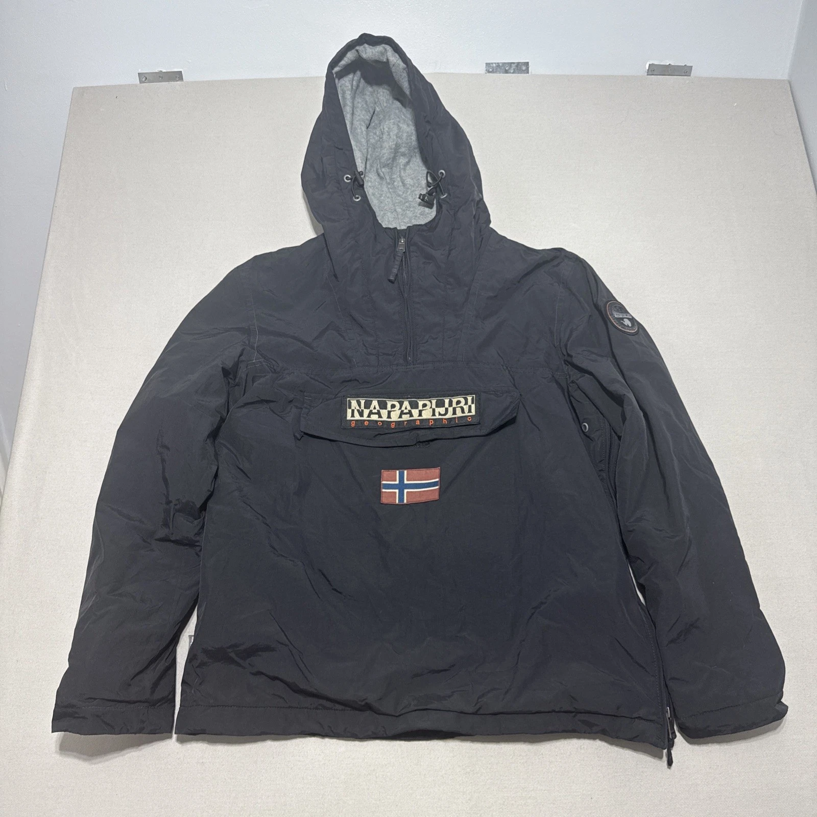 Napapijri Rainforest Jacket Mens Large Black Fleece Lined Anorak Regular Fit