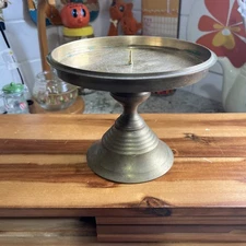 Vintage Large Brass candle holder pedestal Gold