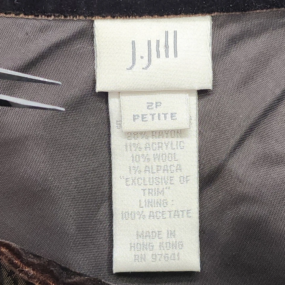 J.Jill Skirt Womens 2P PETITE Brown Velvet Trim Striped Wool Alpaca Blend A-Line - Image 4 of 4