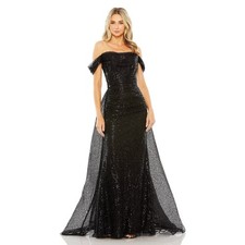 Mac Duggal Women's Black Off the Shoulder Sequin Panel Train Gown Size 6 NWT