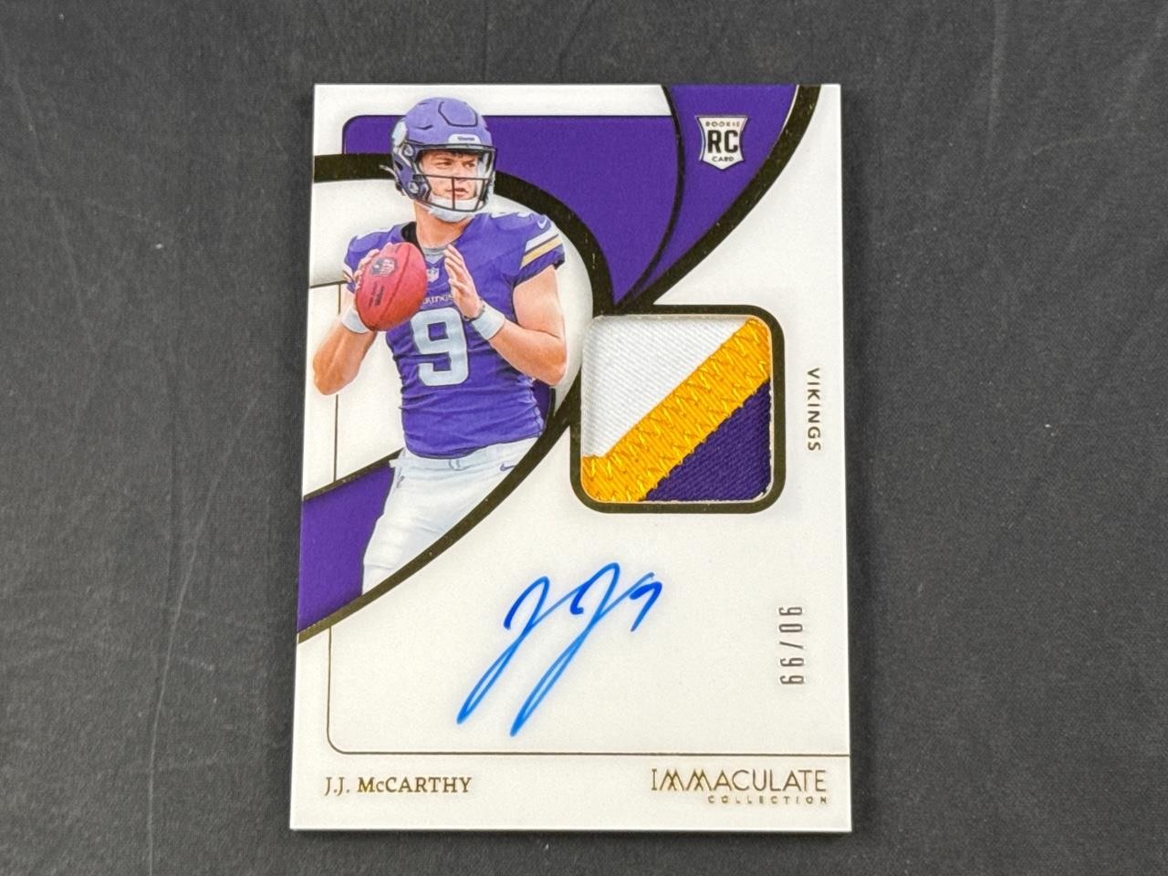 2024 PANINI IMMACULATE J.J. MCCARTHY #101 ROOKIE JERSEY PATCH AUTO 90/99 VIKINGS