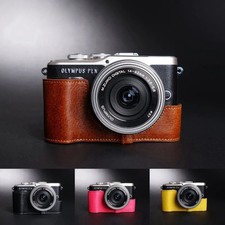 Mezza custodia fotocamera in vera pelle scatola base body per Olympus EPL9 E-PL10