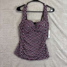 Lands End Blackberry Purple Geometric Mix Wrap Tankini SWIM TOP Reg. 8 533944