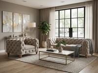 LuxuriöSes Beiges Wohnzimmer-Set 2,5+1-Sitzer-Sofas Chesterfield Gesteppte