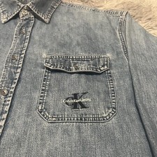 Vintage Calvin Klein Soft Denim Button Up Shirt Light Blue Tagged M But Fits XL