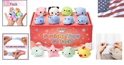 Adorable Pastel Animal Squishies - 12 Pack Stress Relief Sensory