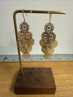 Gold tone lightweight dangle diamond shaped laser cut circle layered earrings